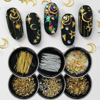 

Metal Moon Star Ribbon Nail Sequins Flash Nail DIY Shape Polishing Technique Manicure Decoration Manicure