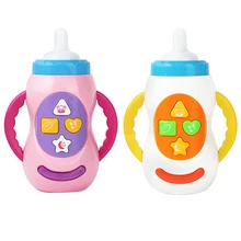 Детские развивающие игрушки для малышей светодиодный мигающий симулятор детская бутылка белый/розовый с музыкой для