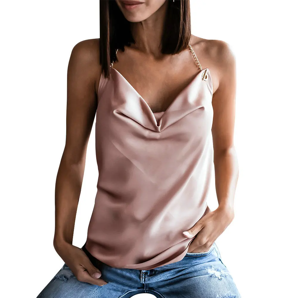 New Sexy Camisole Women's 2022 Summer Fashion V-Neck Chain Vest Streetwear Open Back Solid Color Slim Pullover Tops Ropa Mujer half bra