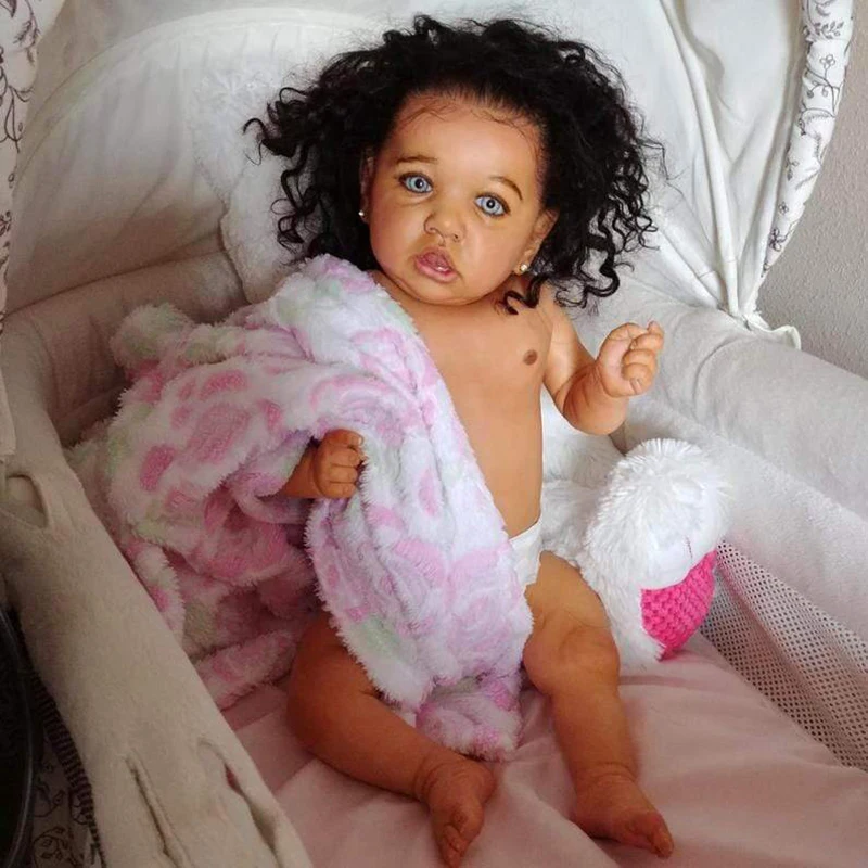 Real LifeLike bebe 22''55cm Black Reborn Baby Doll Silicone Dolls Toddler gifts 