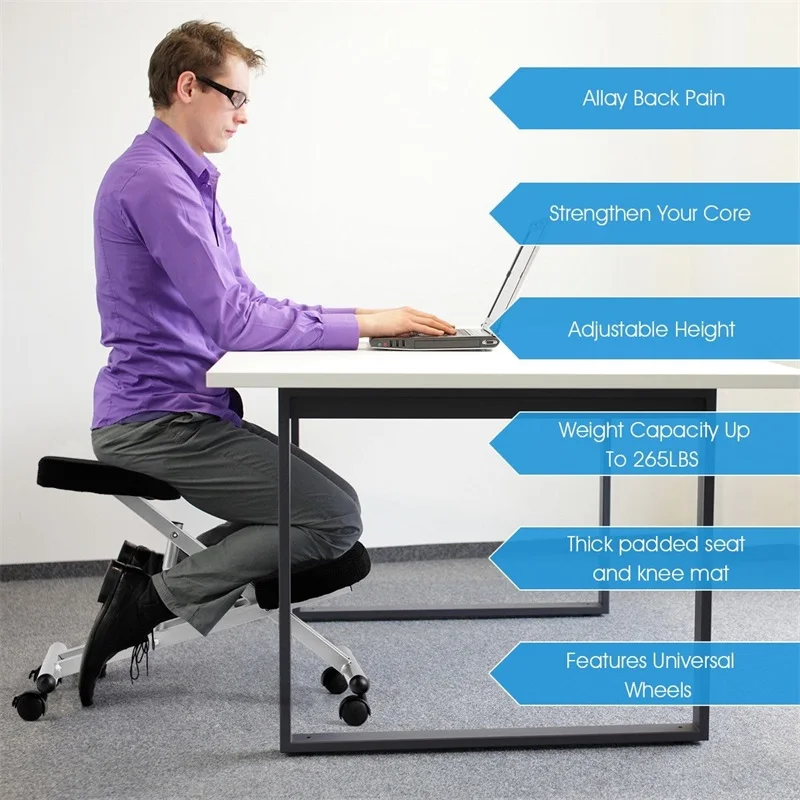 Costway Adjustable Height Ergonomic Kneeling Chair Rolling Padded Seat Office Chair Desk Chair Sillas Office Furniture HW60318 Costway Adjustable Height Ergonomic Kneeling Chair Rolling Padded Seat Office Chair Desk Chair Sillas Office Furniture HW60318
