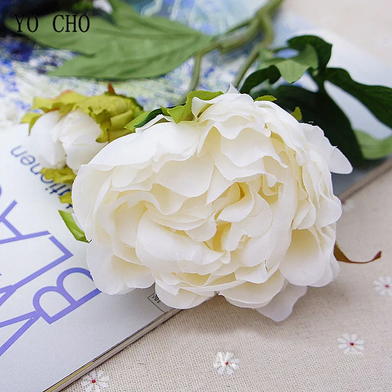 Bloom Artificial Fake Peonies Silk Flowers Backdrop for Wedding Home Decoration Faux Peony Flores 2 Heads Plastic Stem | Дом и сад
