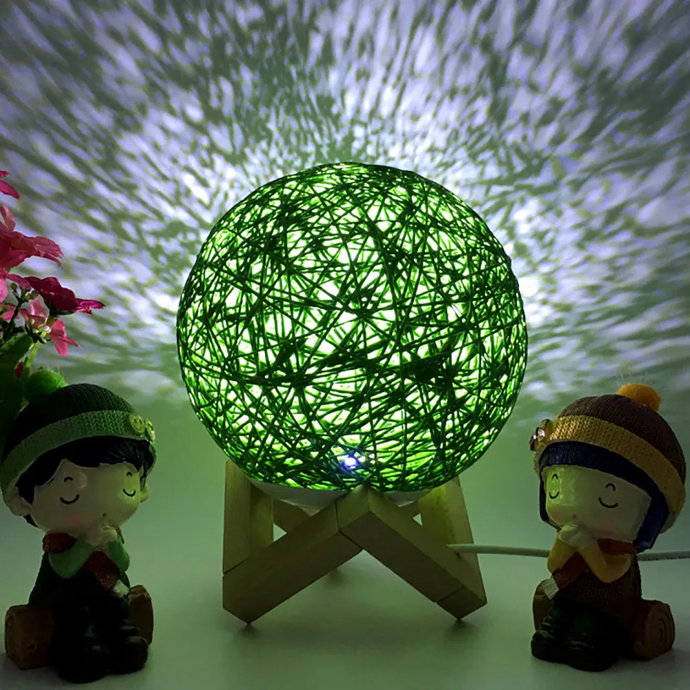 

3D LED Rattan Moon Night Light Home Decoration Moonlight Table Light USB Charging Table Desk Moon Lamp Lamp Holder Included