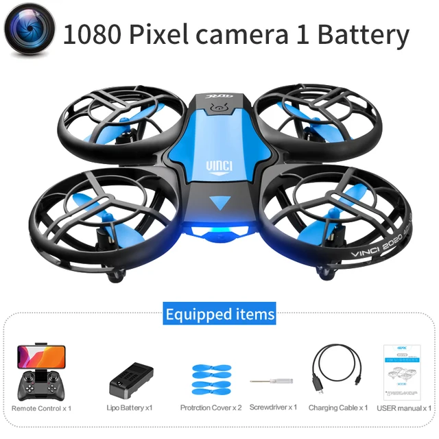 2021 NEW Quadcopter V8 drone 4k profesional 1080P 480P HD Camera WiFi Fpv Air Pressure Altitude Hold Black RC Drone Toy 1080P Blue 1B