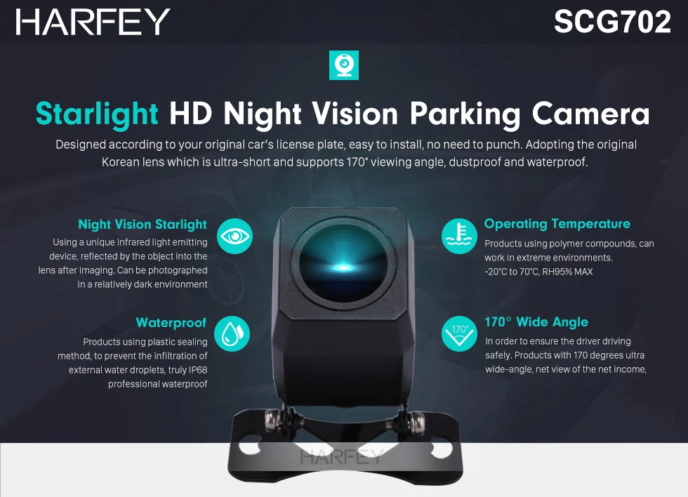 Harfey камера ночного видения Starlight HD 170 градусов широкоугольный объектив заднего вида Водонепроницаемая камера заднего вида монитор заднего вида