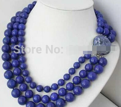 DYY 923+++3row 8-10-12mm blue nature round lapis lazuli bead necklace | Украшения и аксессуары