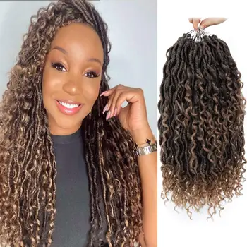 

14-18inch 6packs Goddess Locs Crochet Braids Natural Synthetic Hair Extension For Women Locs New Stytle 24Stands/Pack Hair