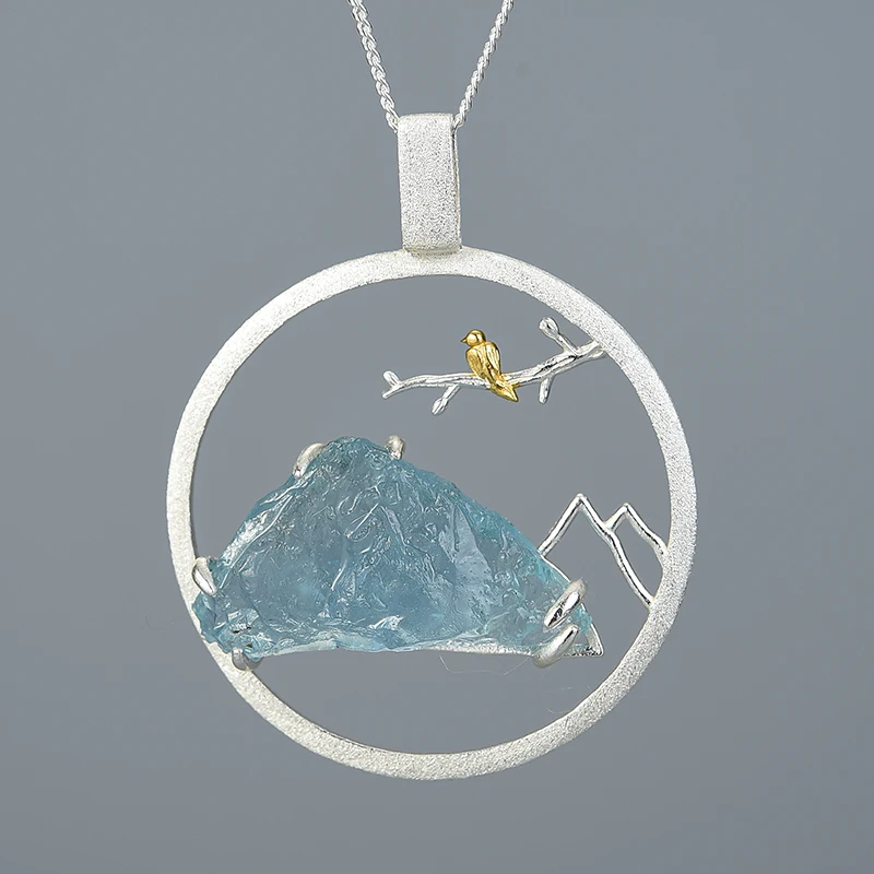 Natural Raw Stone Bird Whisper Pendant 925 Sterling Silver Creative Handmade Design Fine Jewelry pendant necklace silver necklace silver pendant