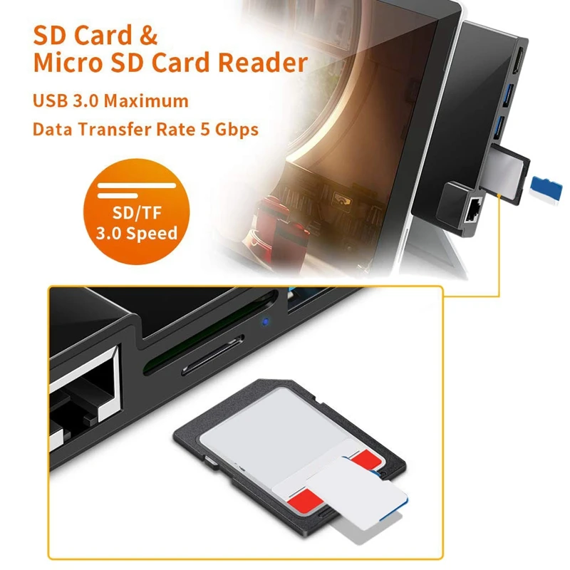 Led usb-хаб компьютерная док-станция Ethernet порт мини многофункциональный 4K HDMI Lan адаптер ABS RJ45 TF для Surface Pro 6