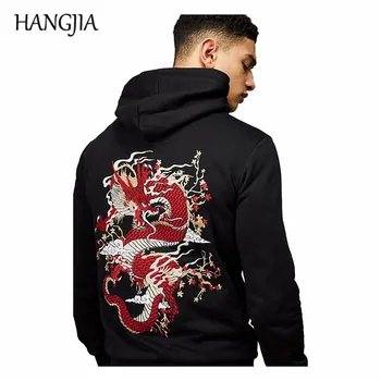 

Chinese Dragon Embroidery Pullover Hoodies Mens Retro Black Gothic Letter Zip Heavy Craft Washed Hooded Hoodie Clothes
