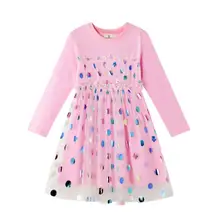 Коллекция года, осенние детские хлопковые платья с длинными рукавами в горошек для девочек милая розовая одежда принцессы 6 шт./партия