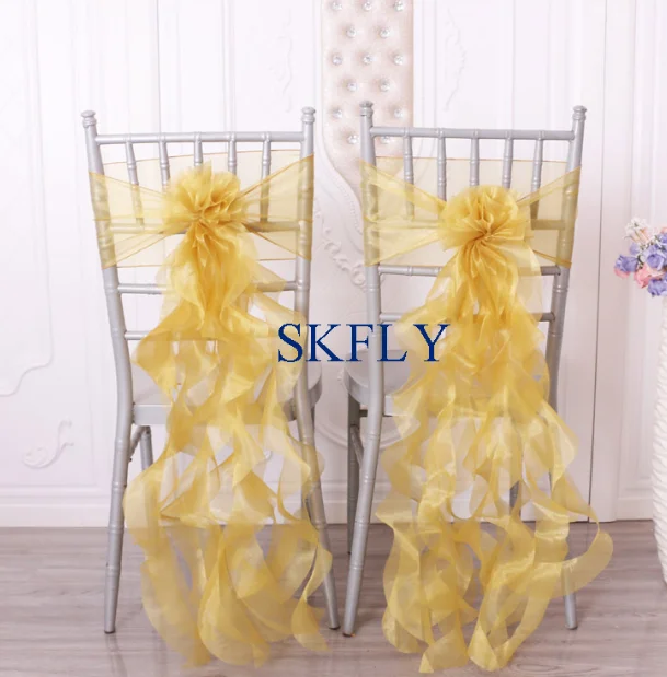 gold CH098U SKFLY элегантная Свадебная вечеринка органза frillyivory курчавая ива чехол на стул - Цвет: gold