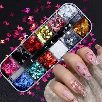 

3D Mirror Butterfly Nail Sequins Holographic Sparkly Nail Glitter Paillette Iridescent Colorful Flake Slices Mermaid Dust NL1558