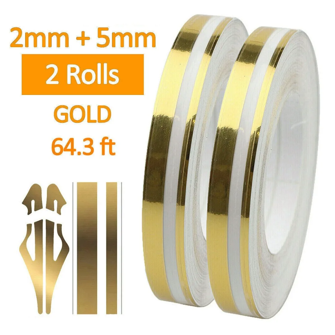

For Car Exterior Decoration 2 Rolls Gold Striping Pin Stripe Steamline Double Line Tape Car Body Decal Vinyl Sticker 64.3ft