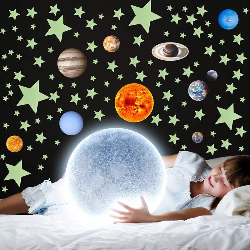 1Set Nine Planets Stars Wall Stickers Luminous Stickers for Kids Bedroom Living Room Glow In The Dark DIY Party Home Decor