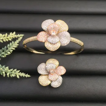 

Vanifin Fashion Jewelry Luxury Stylish Trendy Calla Lily Micro Plated Party Romantic Bangle With Ring Banquet Daily Best Gift
