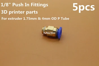 

5pcs 1/8" Push In Fittings F bowden extruder 1.75mm 4mm OD PTFE Tube 3D Printer