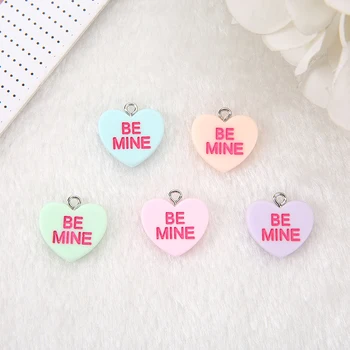 

10pcs/lot 18mm*10mm Cuet Gradient Resin Flatback HUG ME BE MINE Heart For Necklace Keychain Pendant DIY Making Accessories
