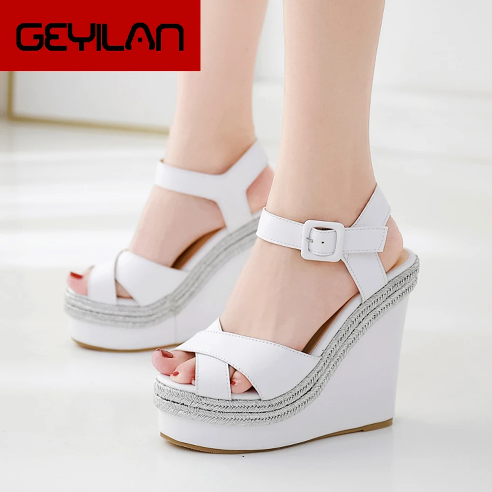 

New Wholesale Leisure Wedges High Heels Summer Sandals Platform ankle-strap Women Shoes Woman