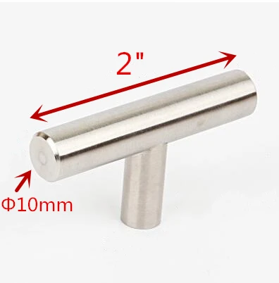 2 inch Single Hole "~ 20" ручка из нержавеющей стали Диаметр 10 мм Т-образная прямая ручка ручки для дверца кухонного шкафа ящика Мебельная фурнитура - Цвет: 2 inch Single Hole