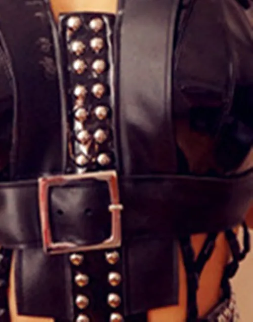 Black Punk Style Rivets Fashion Sexy Luxurious Dance Costumes Set Nightclub Bar Ds Dj Female Singer Dance Performance Stage Wear (4)