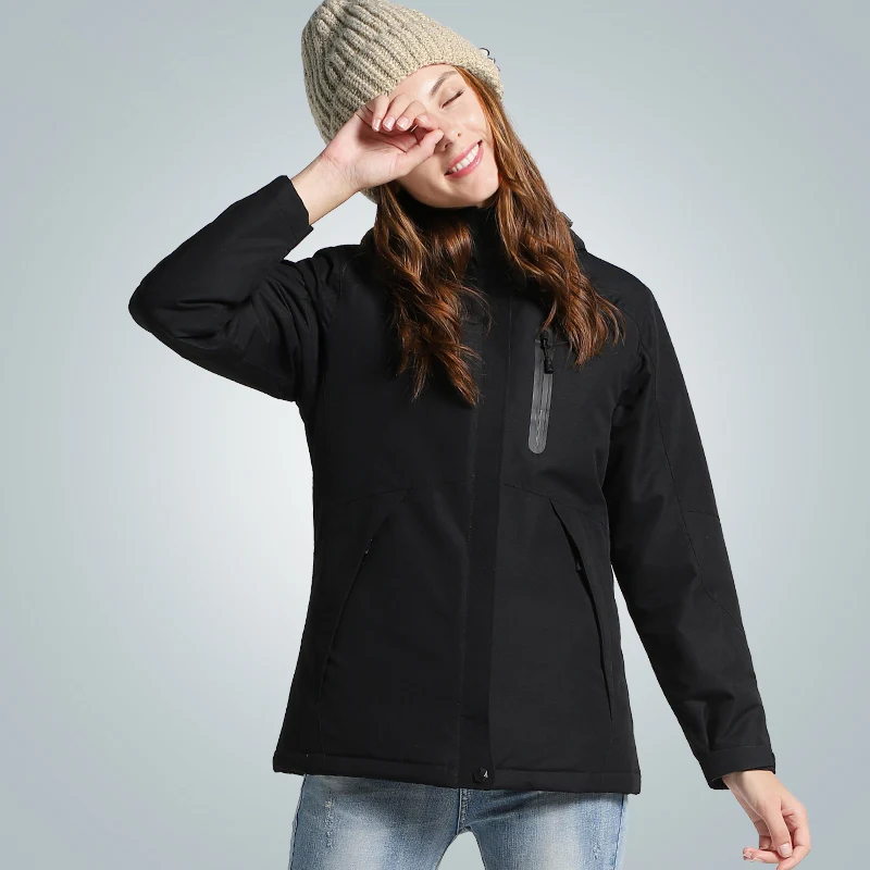 Мужская и женская зимняя куртка для походов с USB подогревом, водонепроницаемая ветровка, походная куртка для походов, альпинизма, уличная утепленная куртка с капюшоном - Цвет: women black