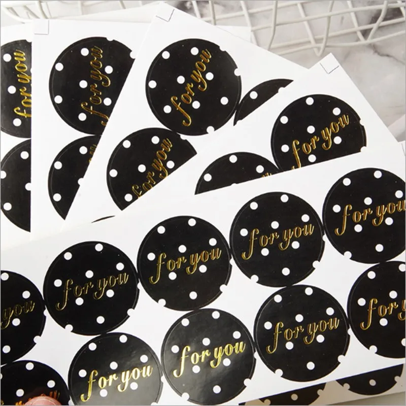 

100pcs Vintage Creative Black Dots series Round Kraft paper Sticker for Handmade Products Gift seal sticker label