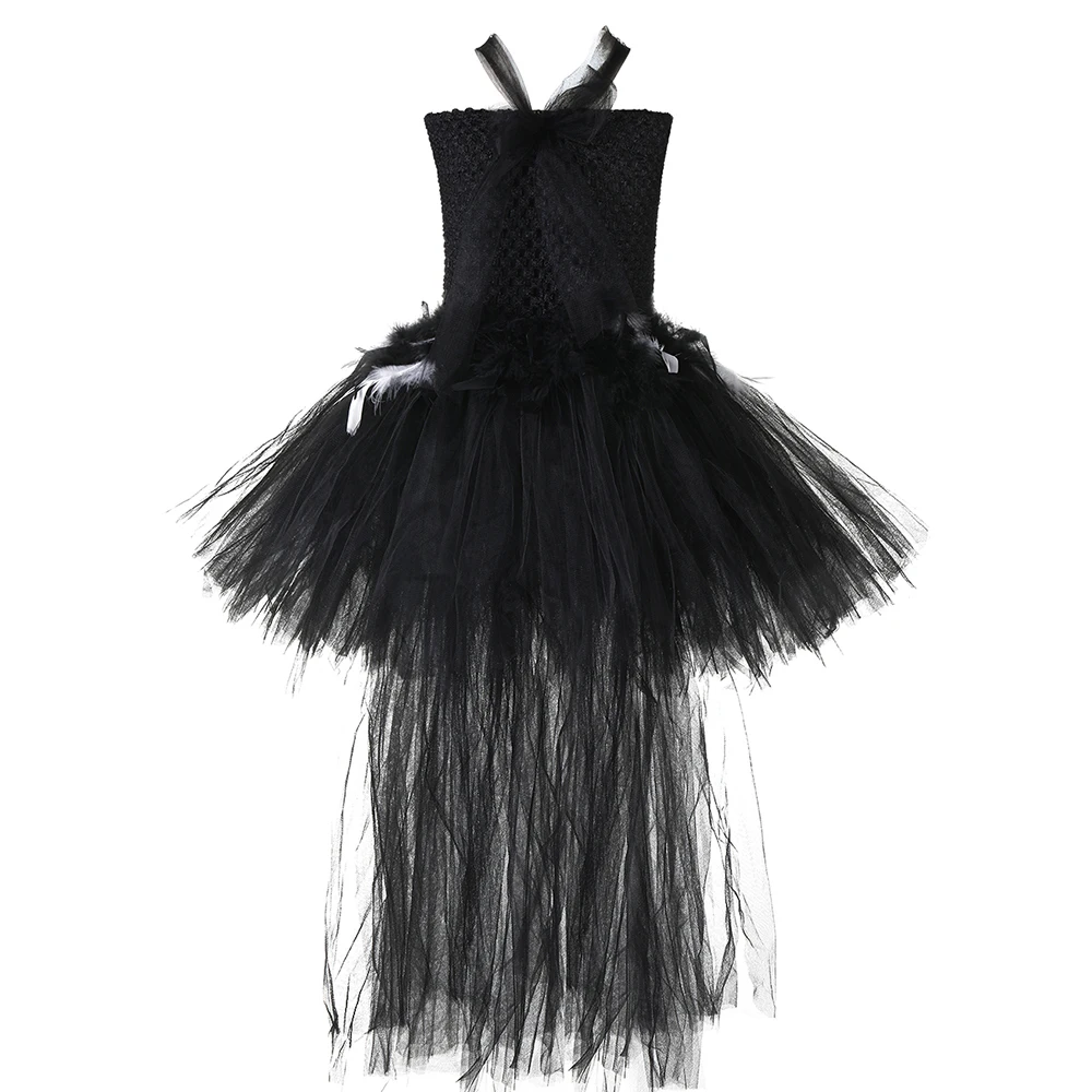 Платье-пачка для девочек с изображением черного лебедя; платье с перьями и птицами для дня рождения для девочек; детские маскарадные костюмы на Хэллоуин для девочек