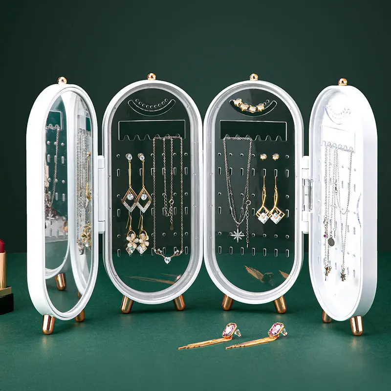 Screen Folding Jewelry Storage Box Earrings Display Stand Bracelet Necklace Storage Box Foldable Portable Plastic Box