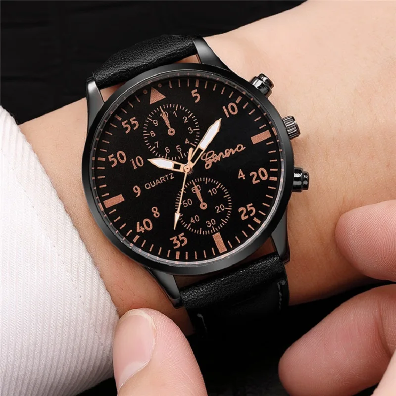 

GENEVA Luxury Men Watches Stainless Steel Black Quartz Wrist Watch Men Chronograph Military Watch reloj hombre erkek kol saati