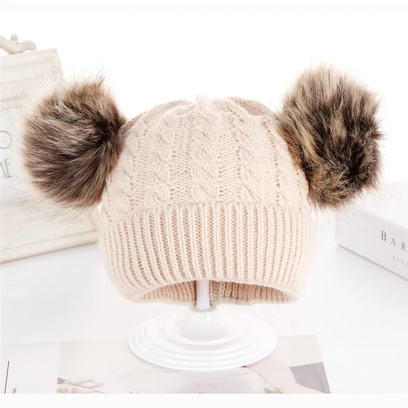 Детские милые вязаные шапки-шарик-помпон для маленьких девочек и мальчиков, вязаные теплые шапки, простые однотонные шапки - Цвет: 9