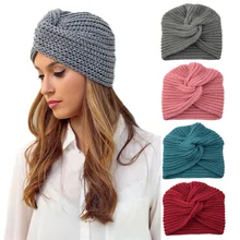 Women's Wool Knitting Hats Autumn Winter Warm Soft Comfortable Muslim Caps Turban Cashmere Cross Wrap Elastic Casual Hats