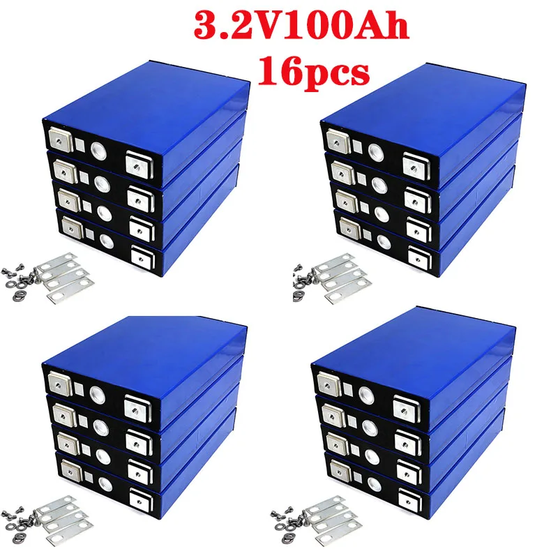 

16PCS 3.2V 100Ah LiFePO4 battery pack Lithium iron phospha DIY 4S 12V 24V 300A Motorcycle electric Car Solar Inverter batteries