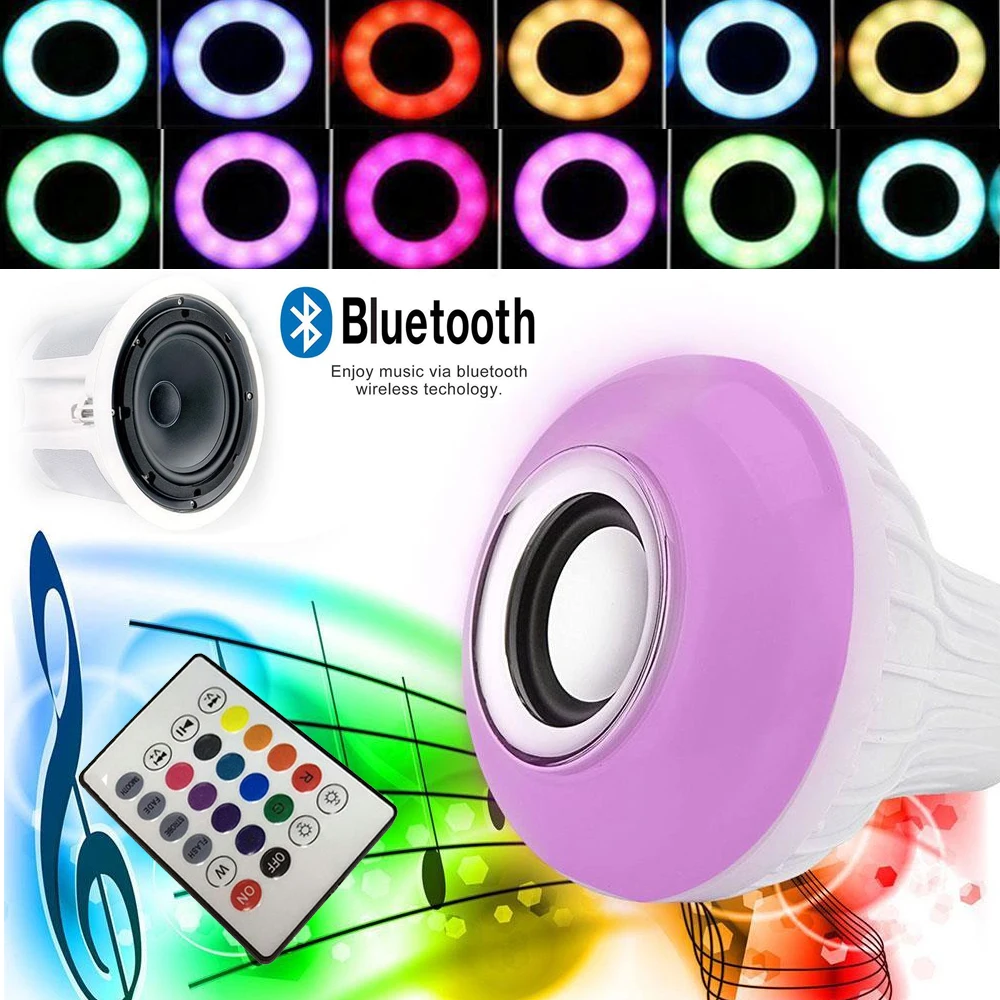 Светодиодный музыкальный лампочка Bluetooth 3,0 E27 домашний аудио КТВ пульт дистанционного управления Громкоговоритель светильник 12 Вт лампа подарок бар Мини Красочный RGBW Беспроводной