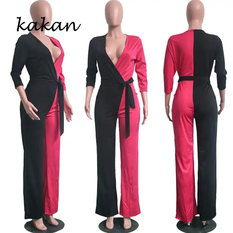 color block jumpsuit black and white