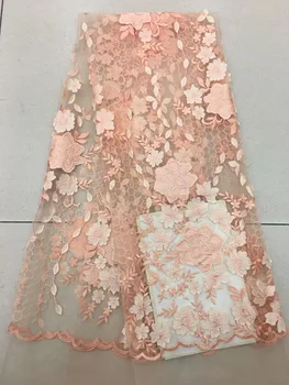 

2018 Latest Pink French African Lace Fabric High Quality African Embroidered Tulle Lace Fabric For Wedding RF25261