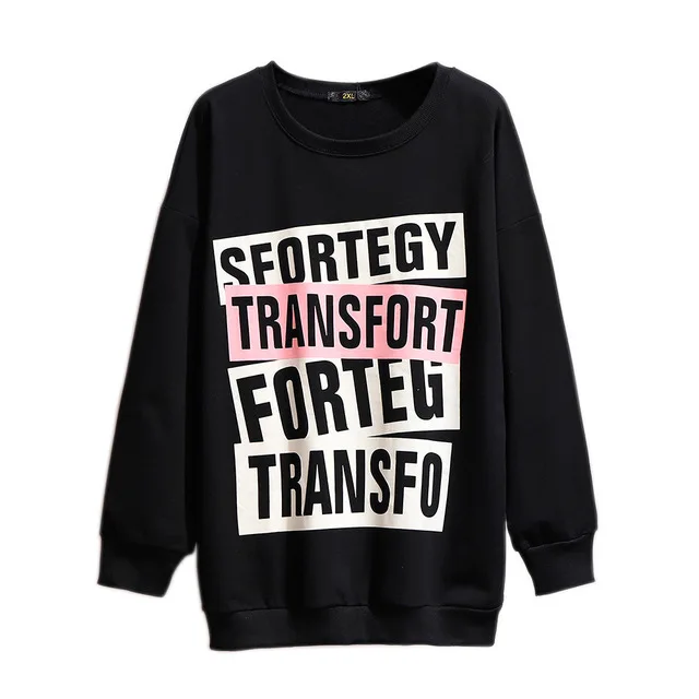 autumn winter plus size tops for women large long sleeve loose casual print letter O neck T shirt black 3XL 4XL 5XL 6XL 7XL
