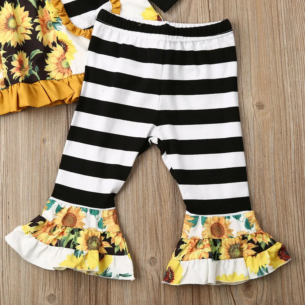 Baby Spring Autumn Clothing 2PCS Toddler Baby Girl Winter Clothes Sunflower Ruffled Tops Dress Striped Pants Outfits 1-6T