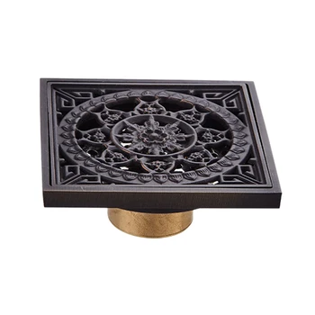 

10X10Cm Vintage Artistic Black Bathroom Square Shower Floor Drain Trap Waste Grate with Hair Strainer Anti Smelly Drains 2#