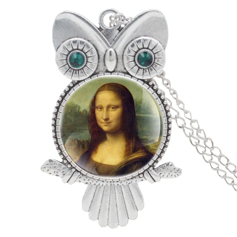 Unique Handmade Inlaid Rhinestone Necklace Classic Da Vinci Works Mona Lisa Silver Pendant  Charm Men Women  Jewelry Gifts