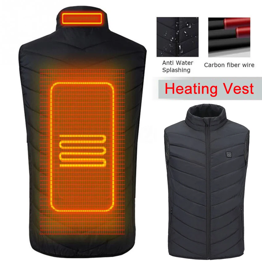  Mountainskin Men's Hiking USB Heating Vest Coat Winter Outdoor Sport Windbreaker Carbon Fiber Elect