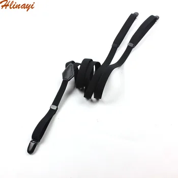 

European and American fashion men's and women's clothing accessories adult leather three clip all black suspendesr HY19112413