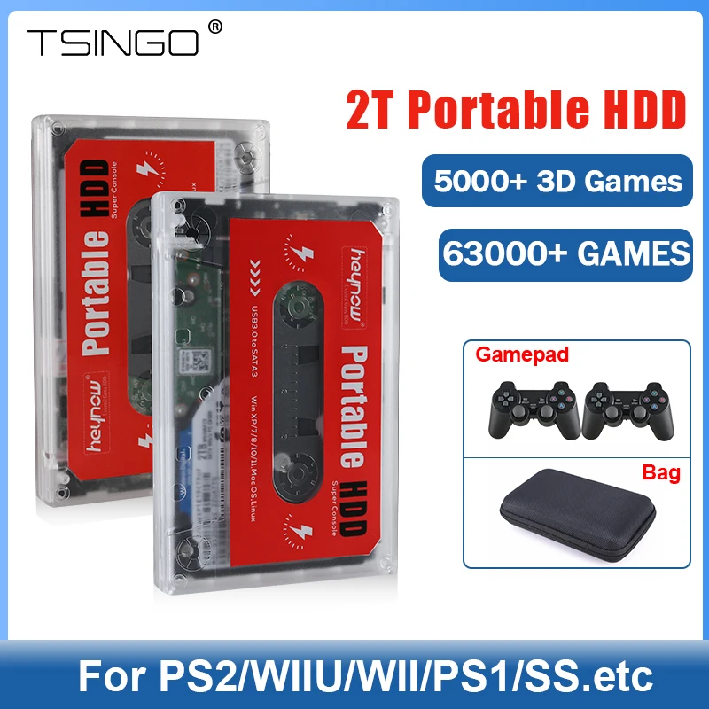 TSINGO 2T Портативный HDD 63000 + игра 108 Коллекция игр Plug and Play для PS2/WII/SS/PS1/N64/DC