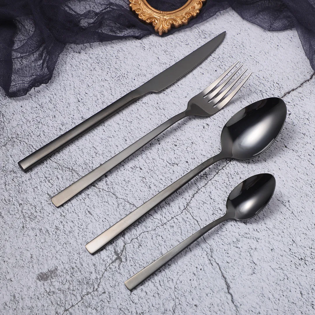 

Cutlery Set Black Stainless Steel Tableware Set 16 Pieces Forks Knives Spoons Dinnerware Set Black Complete Freeshipping