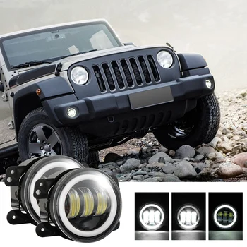 

2Pcs 4 Inch Round Led Fog Lights 30W 6000K White Halo Ring Drl Off Road Fog Lamps for Jeep Wrangler Jk Tj Lj Grand Cherokee