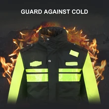 Желтый Защитный дождевик видимость Водонепроницаемый светоотражающий плащ хлопковое пальто съемный Регулируемый защитный Дождевик куртка