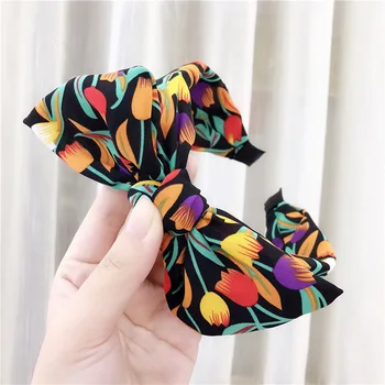 

Fashion Luxuriou lace Cloth Korean Hair Hoop Headband Hairband for Women Girls Tulip Flowers Hair Band Hair Accessories