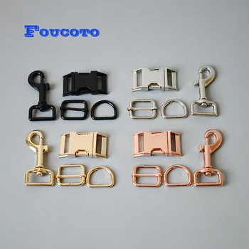 

100sets/lot Metal release buckles D rings adjuster 25mm for dog collar leash rope clip buckles clasp snap hook DIY accessories