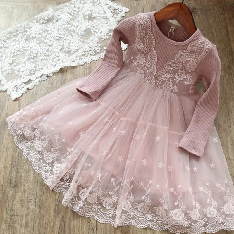 Style 2 Pnk Г. Модная детская одежда с цветочным рисунком для девочек кружевные вечерние платья принцессы, Пышное Платье-торт Детские платья с длинными рукавами, одежда - Цвет: Style 2 Pnk
