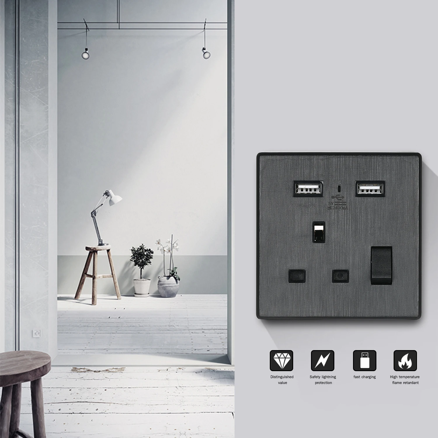 

2.4A USB Wall Socket UK Plugs Dual USB Port Charger High Speed Wall Outlet AC Power Plate Panel Receptacle